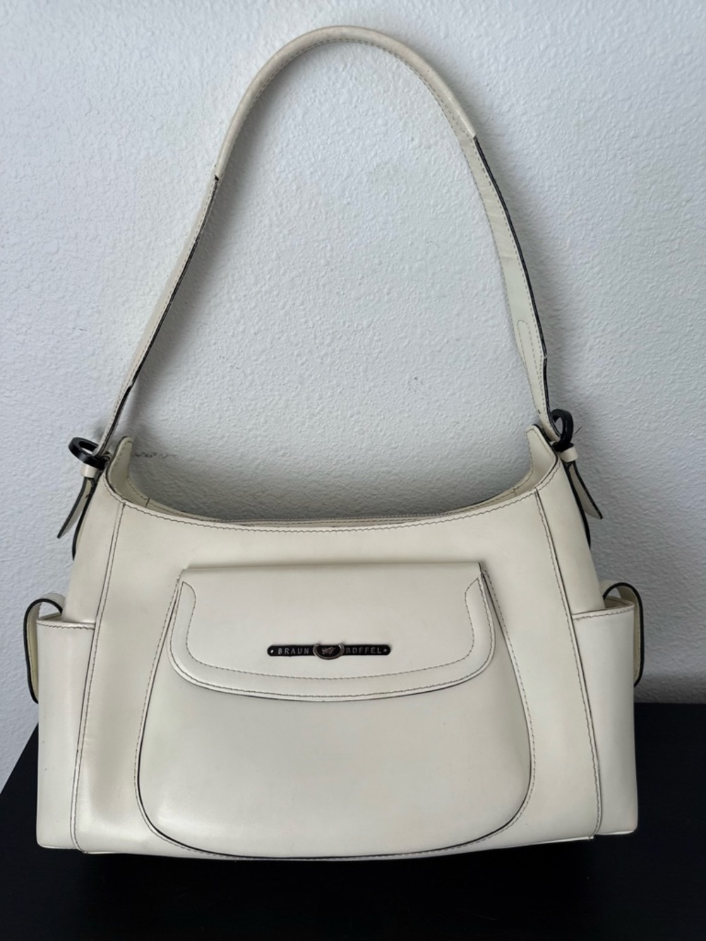Vintage Braun Buffel German Luxury Ivory Leather Shoulder Bag Hobo